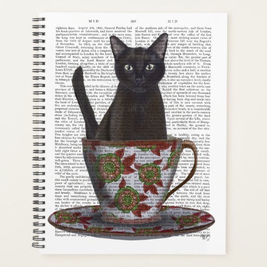 Zwarte kat in Teacup Planner (Voorkant)