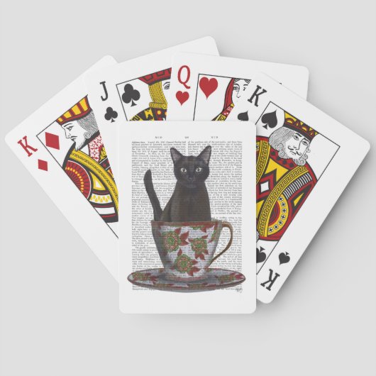 Zwarte kat in Teacup Pokerkaarten (Achterkant)