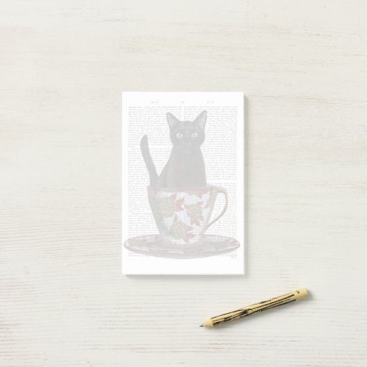 Zwarte kat in Teacup Post-it® Notes (Op bureau)
