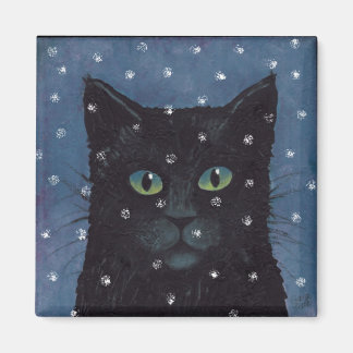 zwarte kat in winters sneeuw magneet