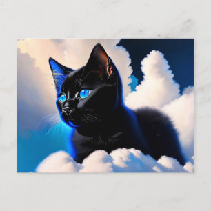 zwarte kat in wolken briefkaart