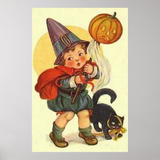 Zwarte Kat Jack O Lantern Pompoen Heks Maan Poster
