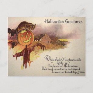 Zwarte Kat Jack O' Lantern Pompoen Vleermuis Uil Briefkaart