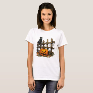 Zwarte Kat Jack-O' Lantern Witte Halloween T-shirt