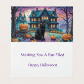 Zwarte kat, Jack O Lanterns, Spooky House Hallowee Kaart (Binnenkant ongevouwen)