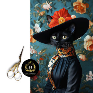 Zwarte Kat Jurk & Bloemenhoed Portret Decoupage Tissuepapier