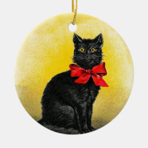  zwarte kat keramisch ornament