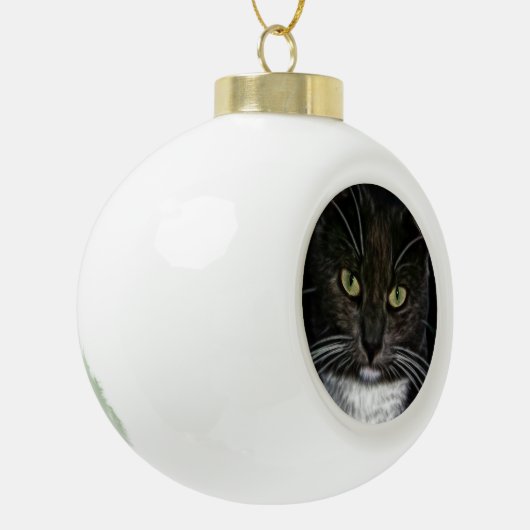 Zwarte kat keramische bal ornament (Links)