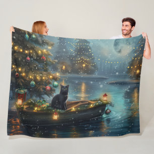 Zwarte Kat Kerst Feestelijke Reis Fleece Deken