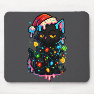 Zwarte Kat Kerst Ijs Drip Kerstman Hoed Cute Muismat