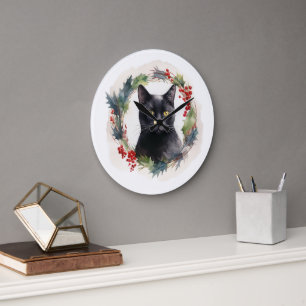 Zwarte Kat Kerst Krans Festieve Kitten Grote Klok