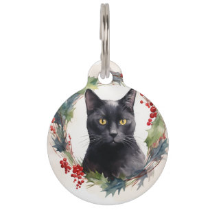 Zwarte Kat Kerst Krans Festieve Kitten Huisdierpenning