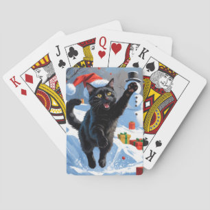 Zwarte Kat Kerst Sneeuwlandschap Pokerkaarten