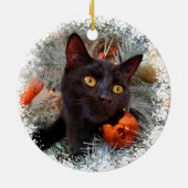 Zwarte kat, kerstboom keramisch ornament (Achterkant)