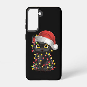 Zwarte Kat Kerstboom Lichtjes Grappige Kerstman Ki Samsung Galaxy Hoesje