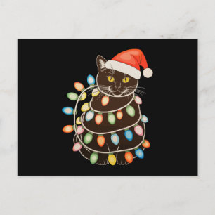 Zwarte Kat Kerstboom Lichtjes Kerstman Hoed Kerstm Feestdagenkaart