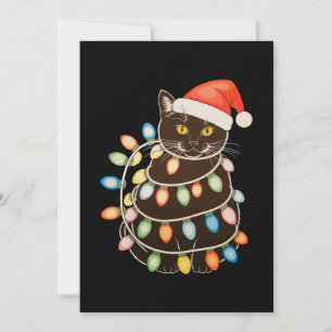 Zwarte Kat Kerstboom Lichtjes Kerstman Hoed Kerstm Kaart