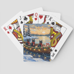 Zwarte Kat Kerstboot Vakantie Pokerkaarten