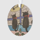 Zwarte kat kerstkerst Acrylboomdecoratie Ornament (voorkant)