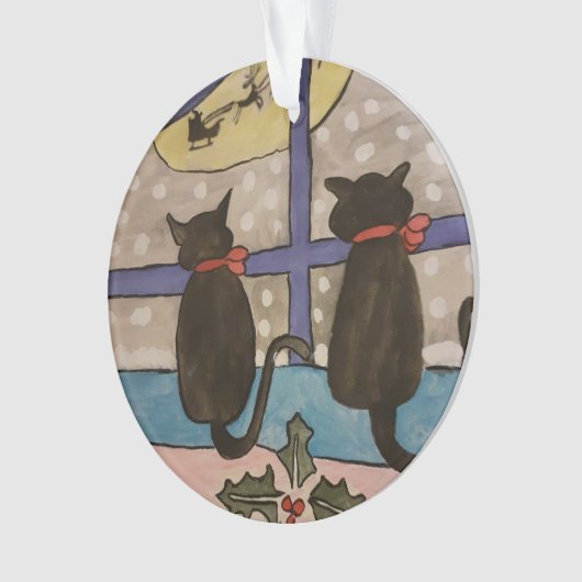 Zwarte kat kerstkerst Acrylboomdecoratie Ornament (voorkant)