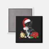 Zwarte kat-kerstkerstkerstkerstman in de gaten magneet (Voorkant / Achterkant)