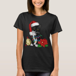 Zwarte kat-kerstkerstkerstkerstman in de gaten t-shirt