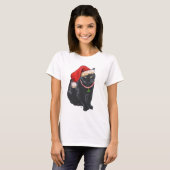 Zwarte kat kerstkerstman t-shirt (Voorkant volledig)