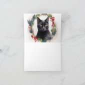 Zwarte Kat Kerstkrans Feestelijke Kitten Kaart (Binnen)