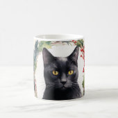 Zwarte Kat Kerstkrans Feestelijke Kitten Koffiemok (Center)