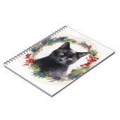 Zwarte Kat Kerstkrans Feestelijke Kitten Notitieboek (Linkerzijde)