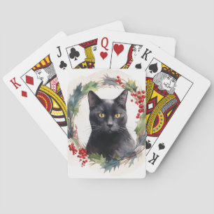 Zwarte Kat Kerstkrans Feestelijke Kitten Pokerkaarten