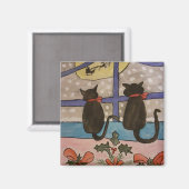 Zwarte kat kerstmagneet magneet (Voorkant / Achterkant)