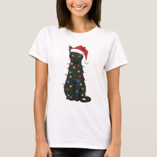 Zwarte Kat Kerstman Liefhebber T-shirt