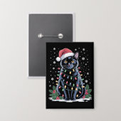Zwarte Kat Kerstmis Kerstman Hoed Grappige Meowing Button (Voorkant / Achterkant)