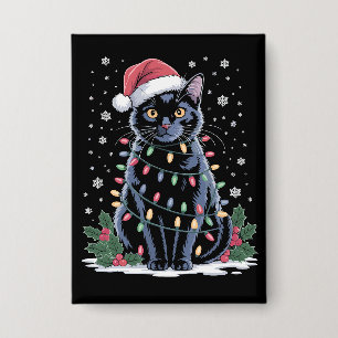 Zwarte Kat Kerstmis Kerstman Hoed Grappige Meowy K Button