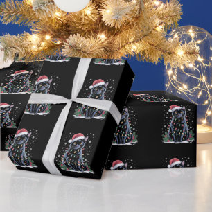 Zwarte Kat Kerstmis Kerstman Hoed Grappige Meowy K Cadeaupapier