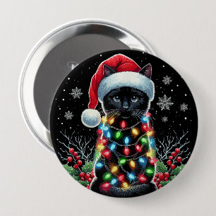 Zwarte Kat Kerstmis Kerstman Hoed Grappige Meowy K Ronde Button 4,0 Cm