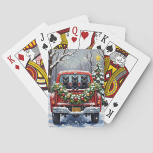 Zwarte Kat Kerstmis Rode Truck Vakantie Pokerkaarten