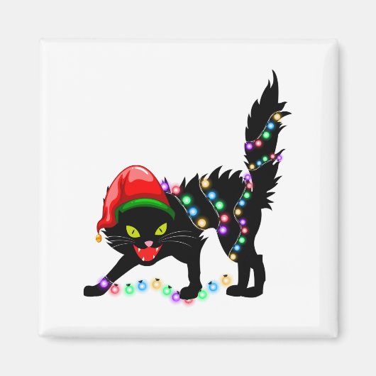 Zwarte kat kerstverlichting Square Magnet Magneet (Voorkant)