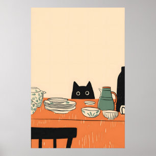 Zwarte Kat Keukenprint Mid-Century Modern Kunst Poster