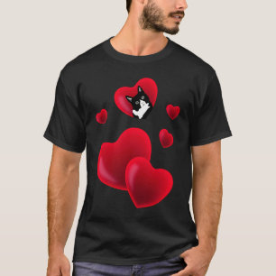 Zwarte Kat Kijkend Hart Liefde Valentijn Katje T-shirt