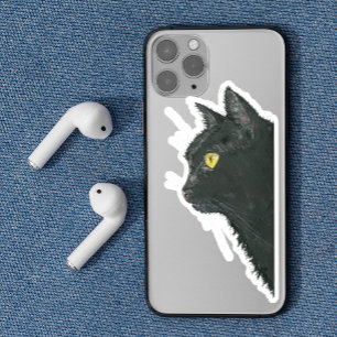 Zwarte Kat Kitty Gezicht Spieden Sticker