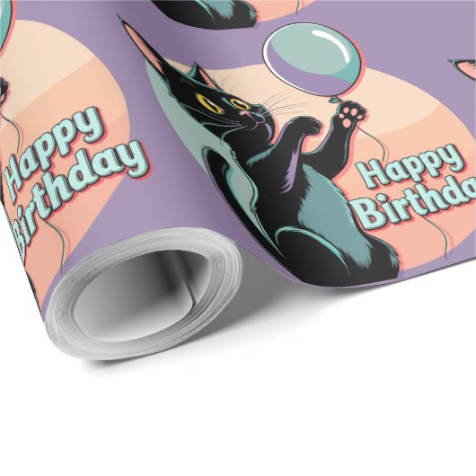 Zwarte kat kleurrijk cadeaupapier (Rol Hoek)