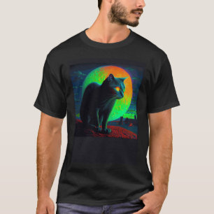 Zwarte Kat Kleurrijk Lichtgevend T-shirt