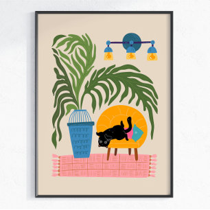 Zwarte Kat Kleurrijke Muurkunst Mooie Kat Poster M