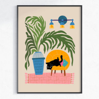 Zwarte Kat Kleurrijke Muurkunst Mooie Kat Poster M