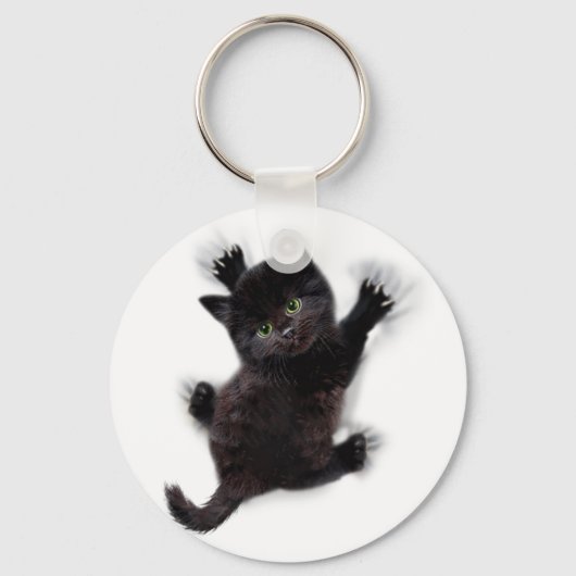 Zwarte kat klimmen op menselijke rug sleutelhanger (Voorkant)