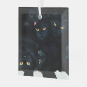 Zwarte Kat Knuffel Stapels Poezen Schattig Glas Ornament (Voorkant links)