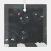 Zwarte Kat Knuffel Stapels Poezen Schattig Glas Ornament (Voorkant)