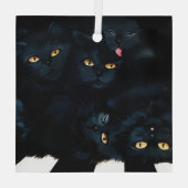 Zwarte Kat Knuffel Stapels Poezen Schattig Glas Ornament (Achterkant)